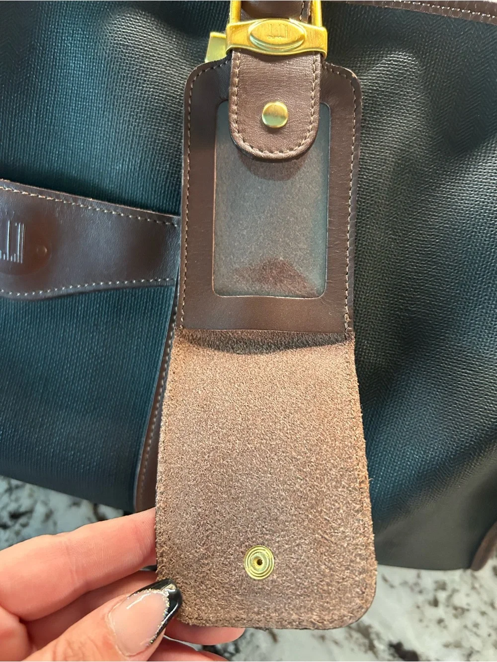 Dunhill Black Duffel with Brown Leather Trim and Gold Accents